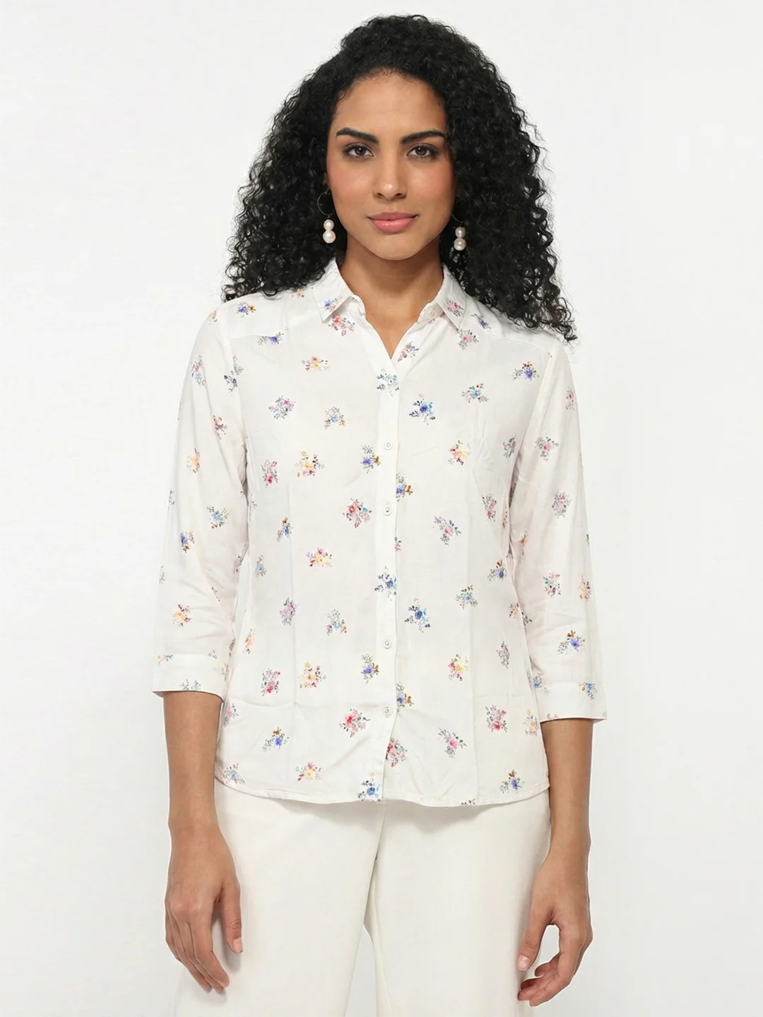 Women Off White Slim Fit Shirt