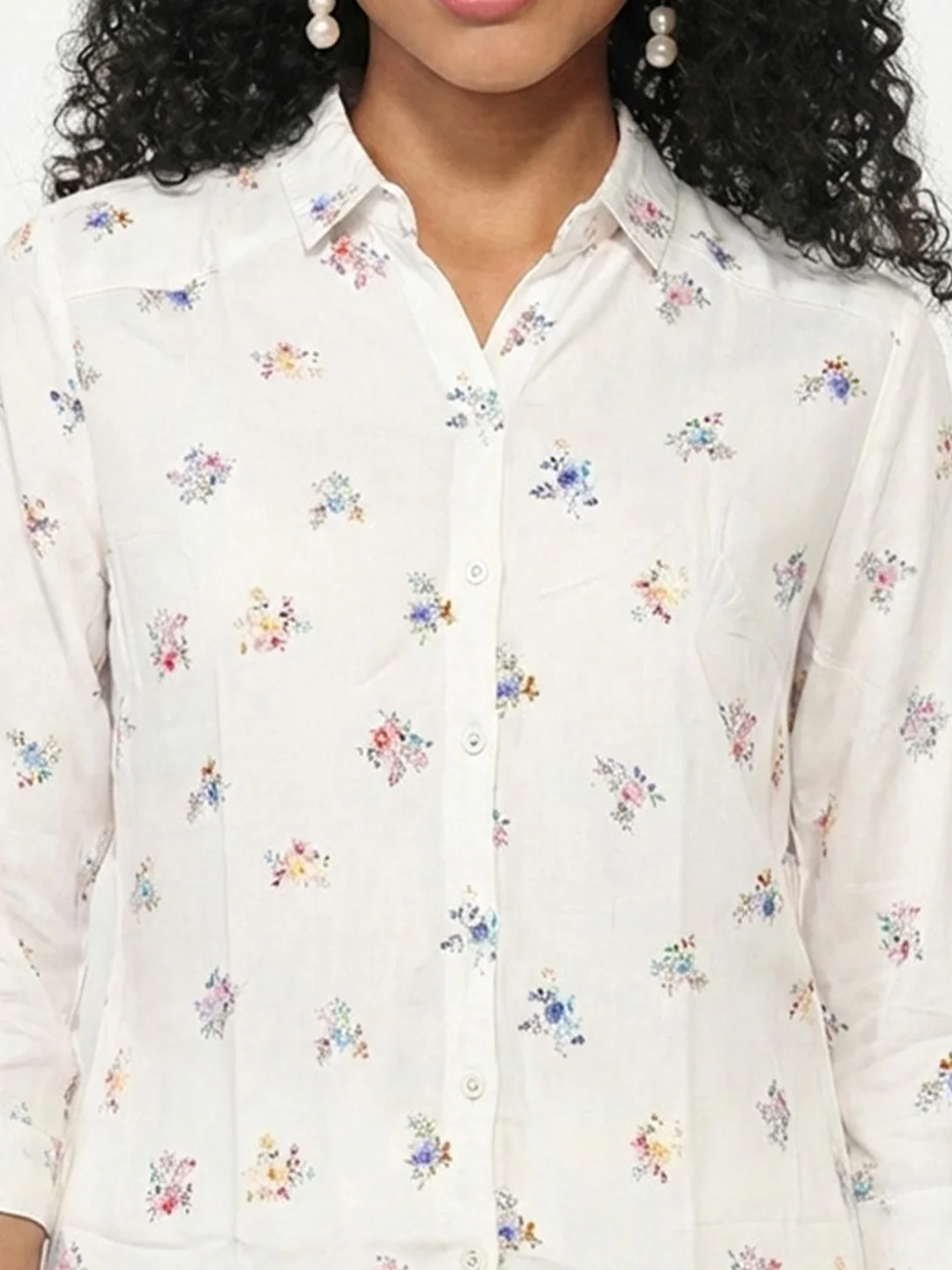 Women Off White Slim Fit Shirt - Image 2