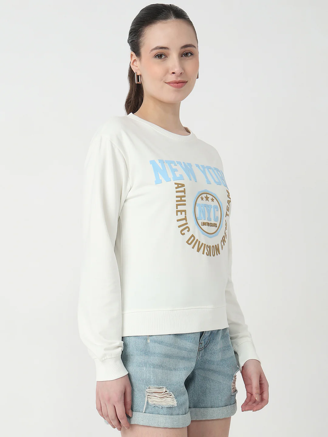 Women Off White Slim Fit Sweatshirt - Image 5