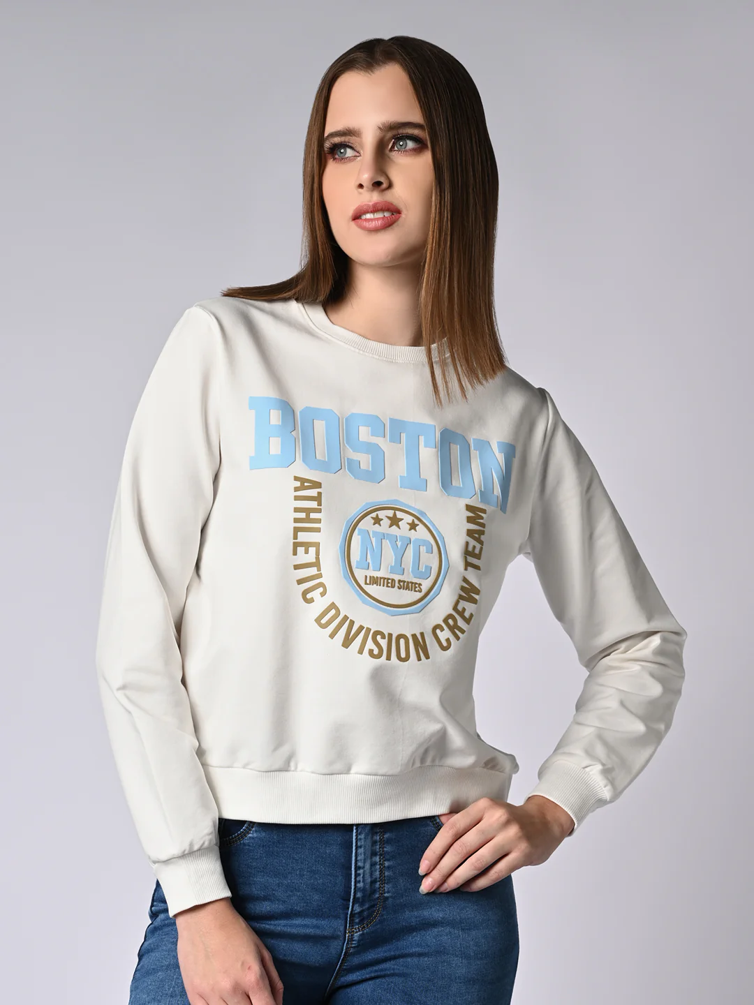 Women Off White Slim Fit Sweatshirt - Image 2