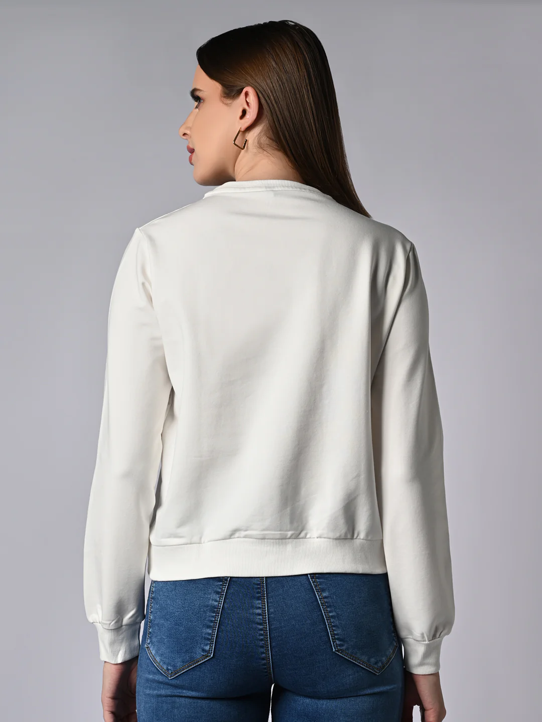 Women Off White Slim Fit Sweatshirt - Image 3