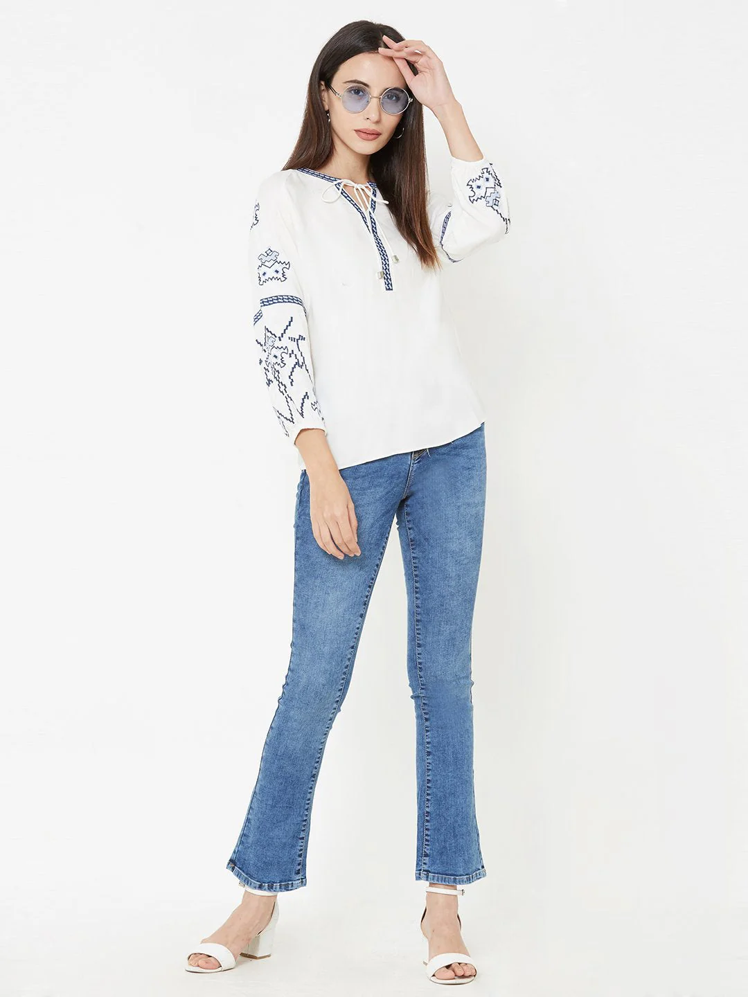 Women Off White Slim Fit Top