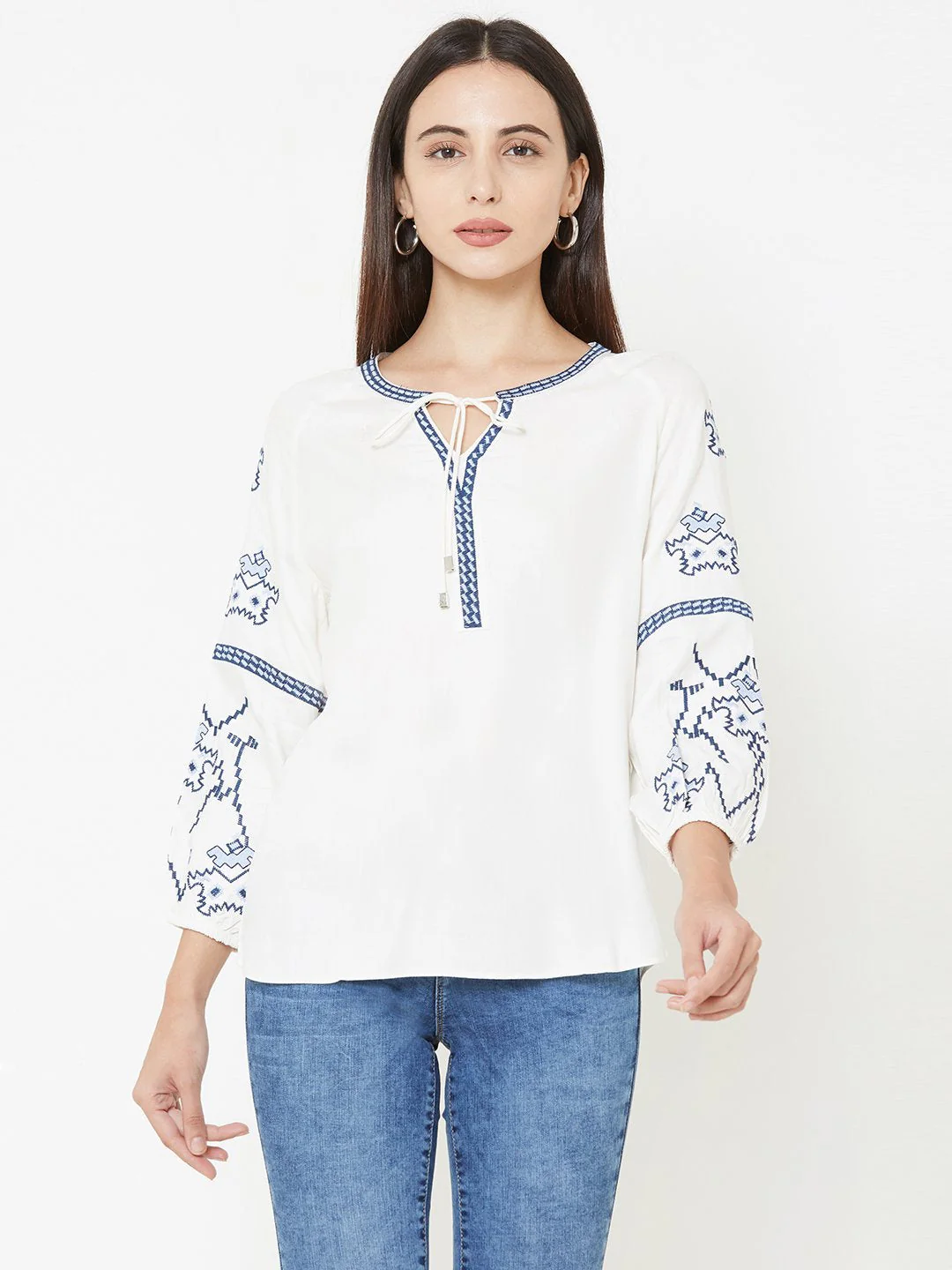 Women Off White Slim Fit Top - Image 2