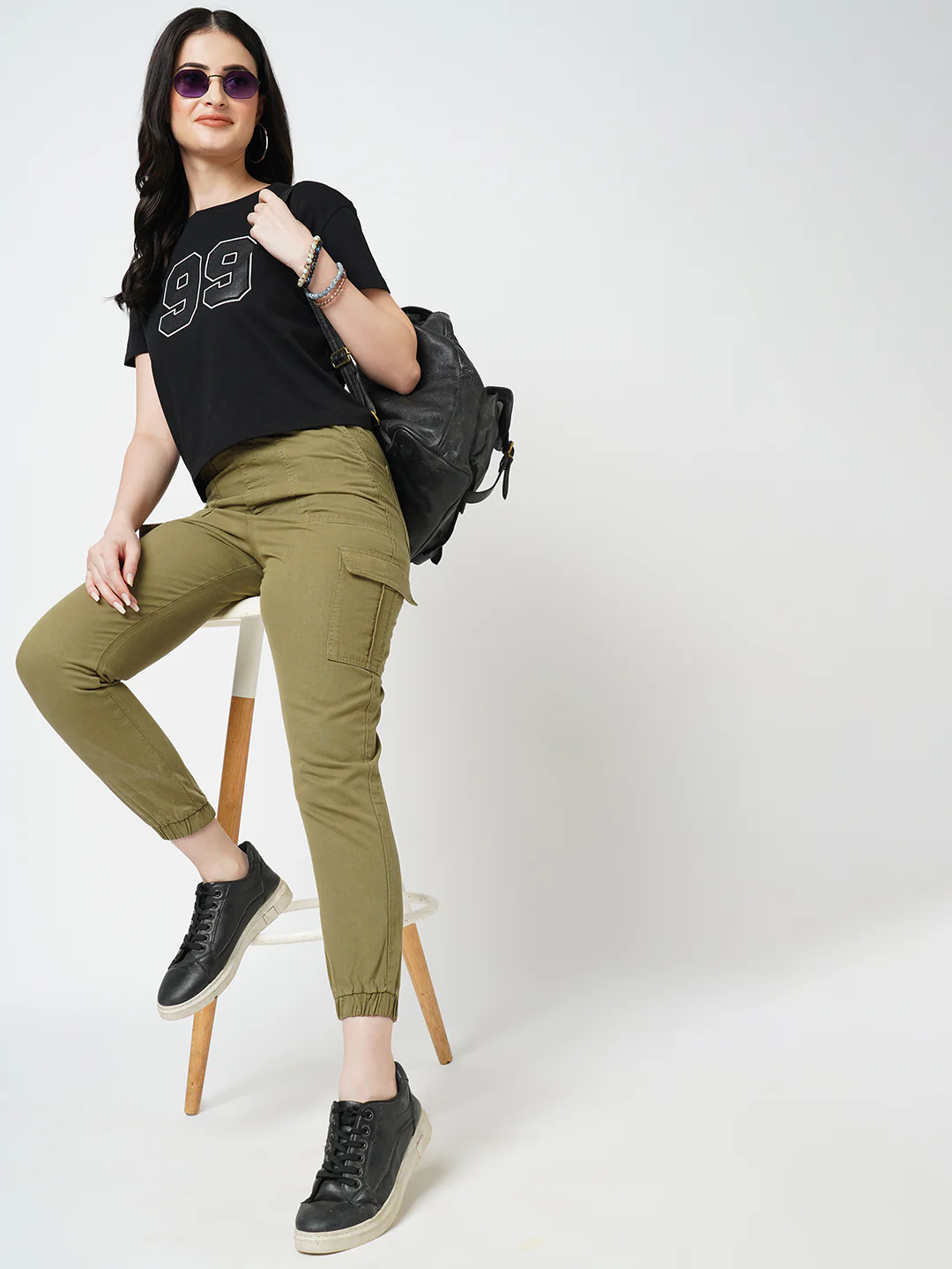 Women Olive Cargo Jogger