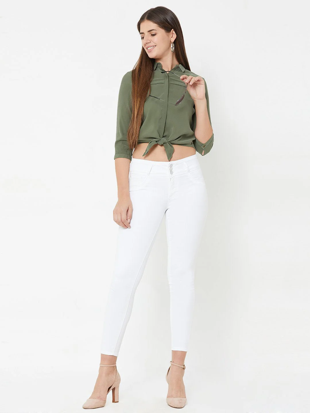 Women Olive Crop Shirt - Image 2