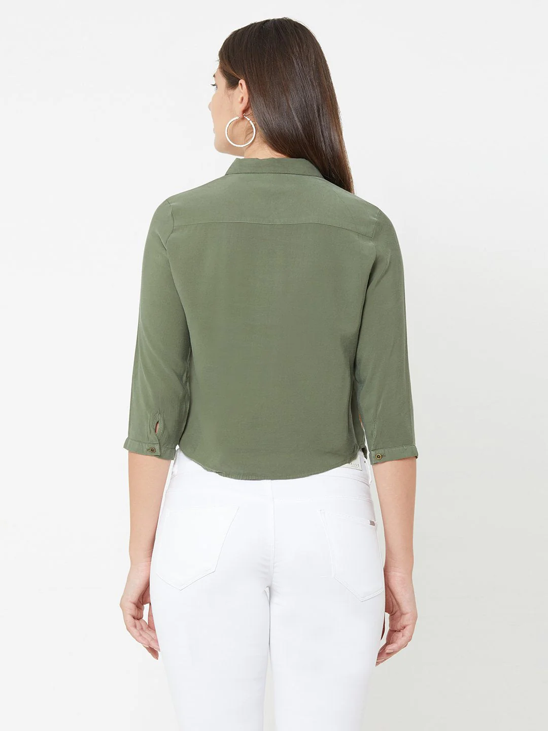 Women Olive Crop Shirt - Image 3