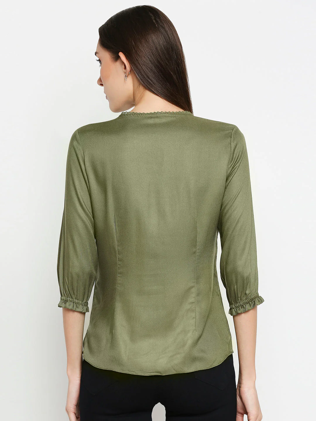 Women Olive Embroidery Top - Image 3