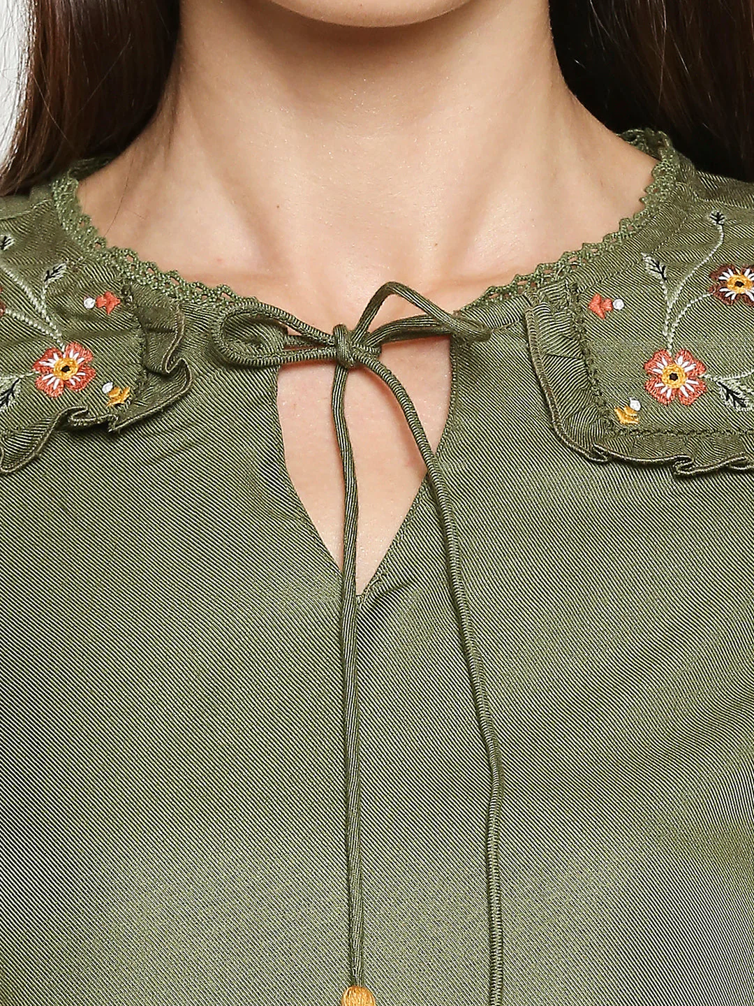 Women Olive Embroidery Top - Image 4