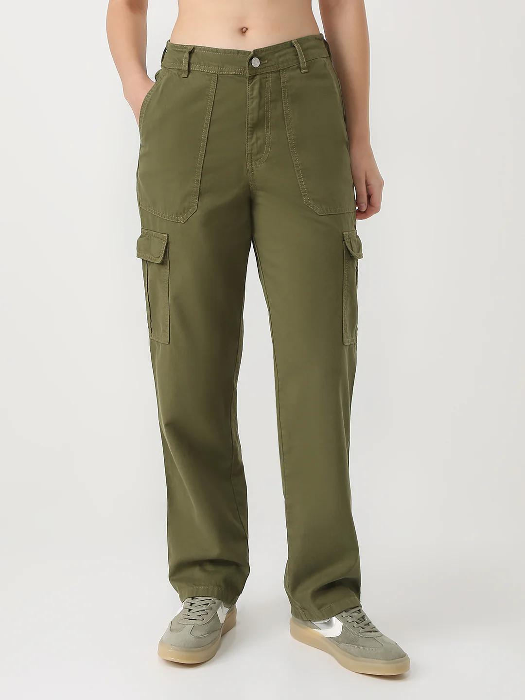 Women Olive High-Rise Cargo - Image 2