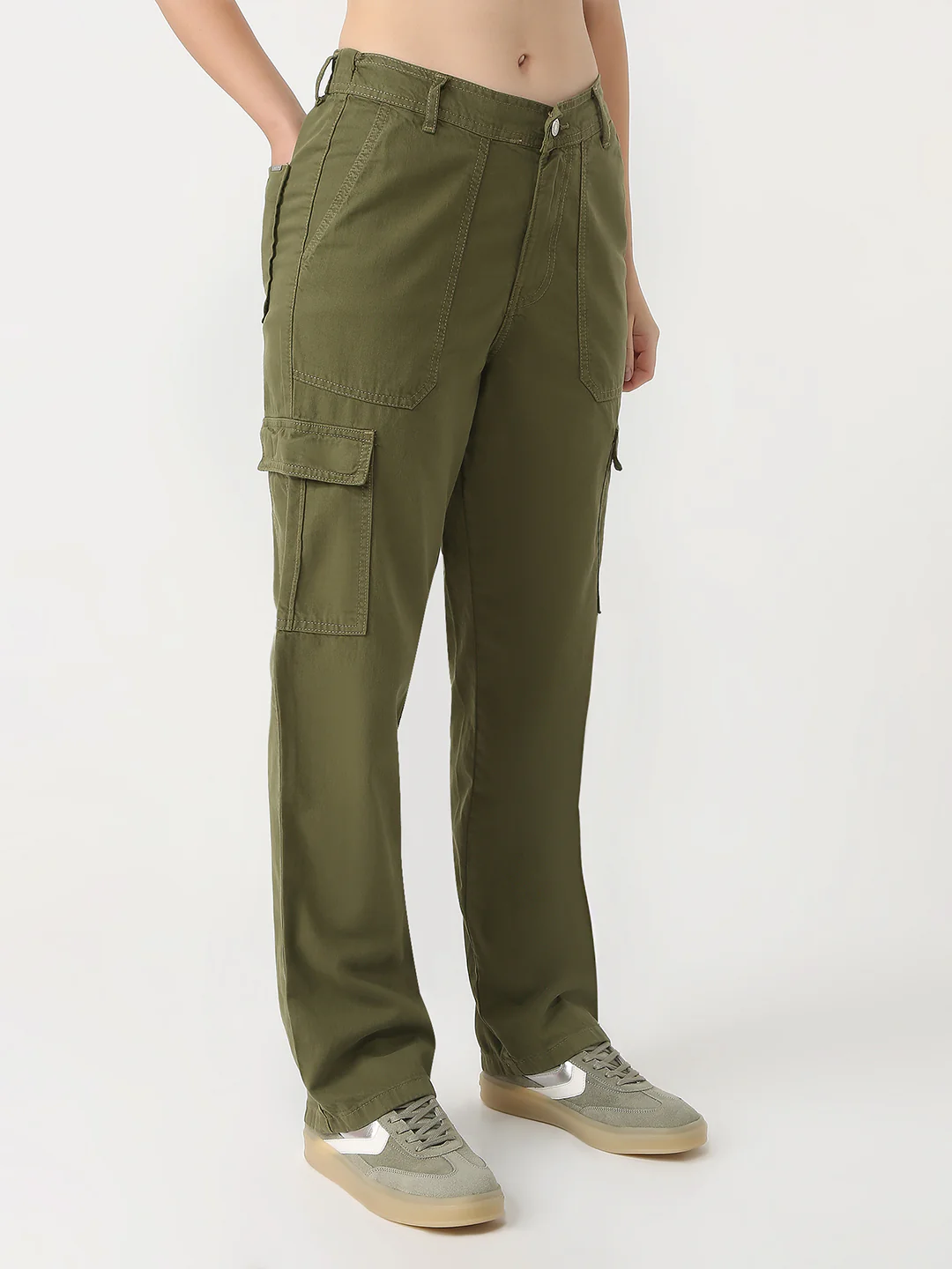 Women Olive High-Rise Cargo - Image 4