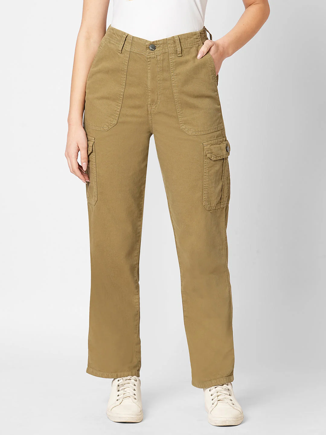 Women Olive High-Rise Cargo - Image 2