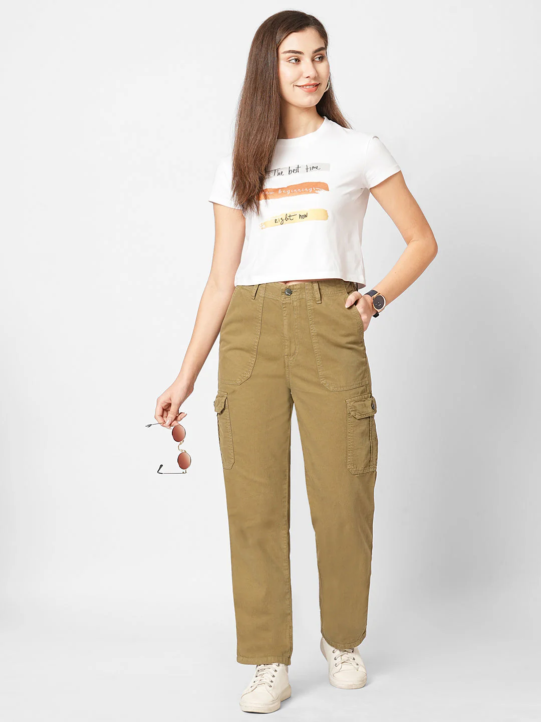 Women Olive High-Rise Cargo - Image 4