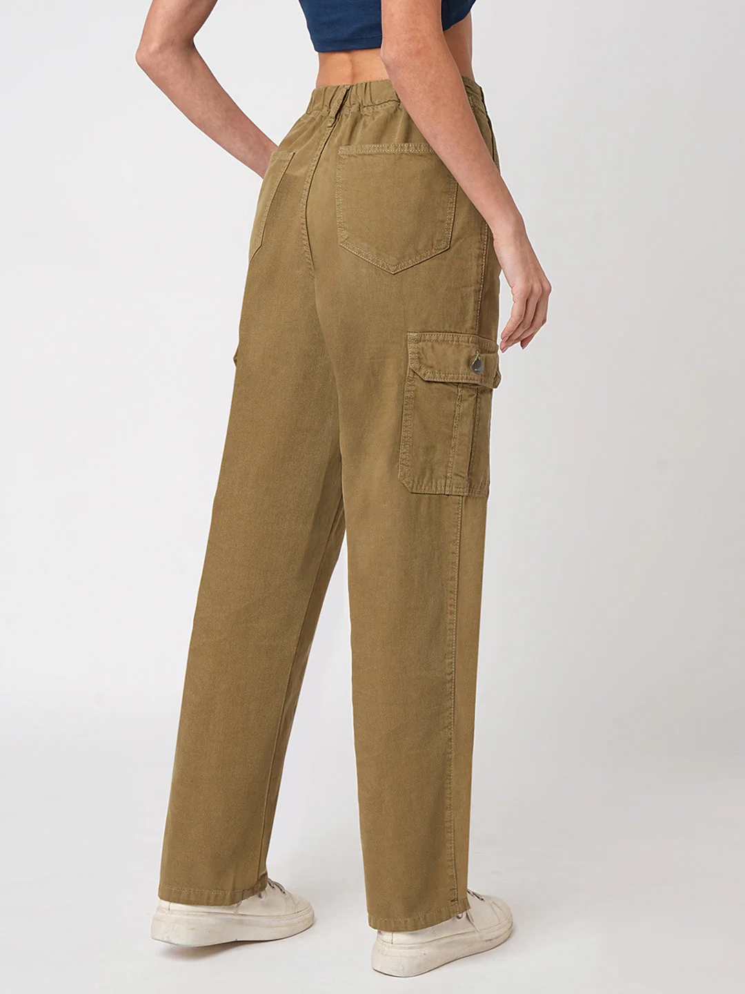 Women Olive High-Rise Cargo - Image 3