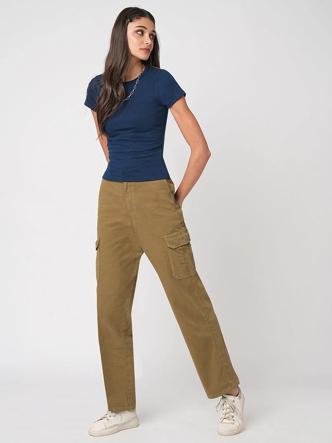 Women Olive High-Rise Cargo - Image 4