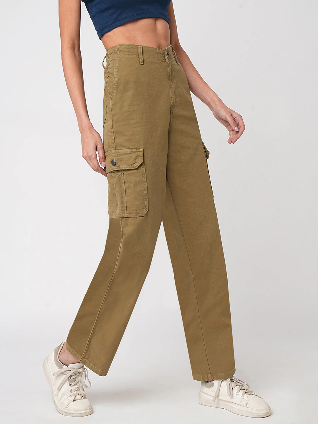 Women Olive High-Rise Cargo - Image 5