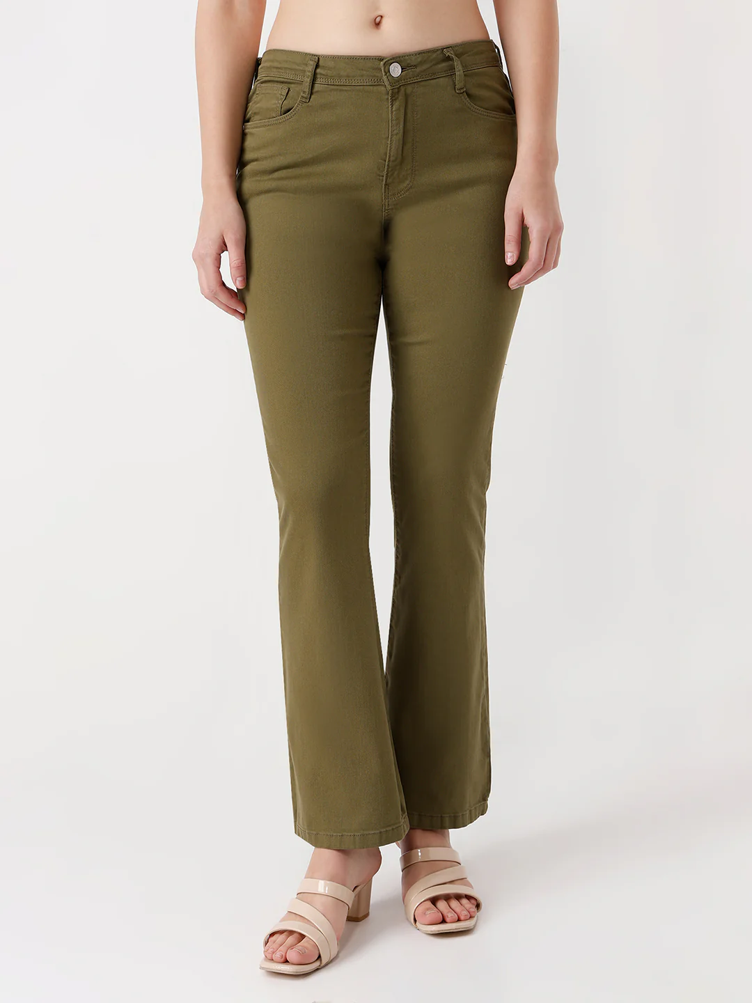Women Olive High-Rise Flare Jeans - Image 2