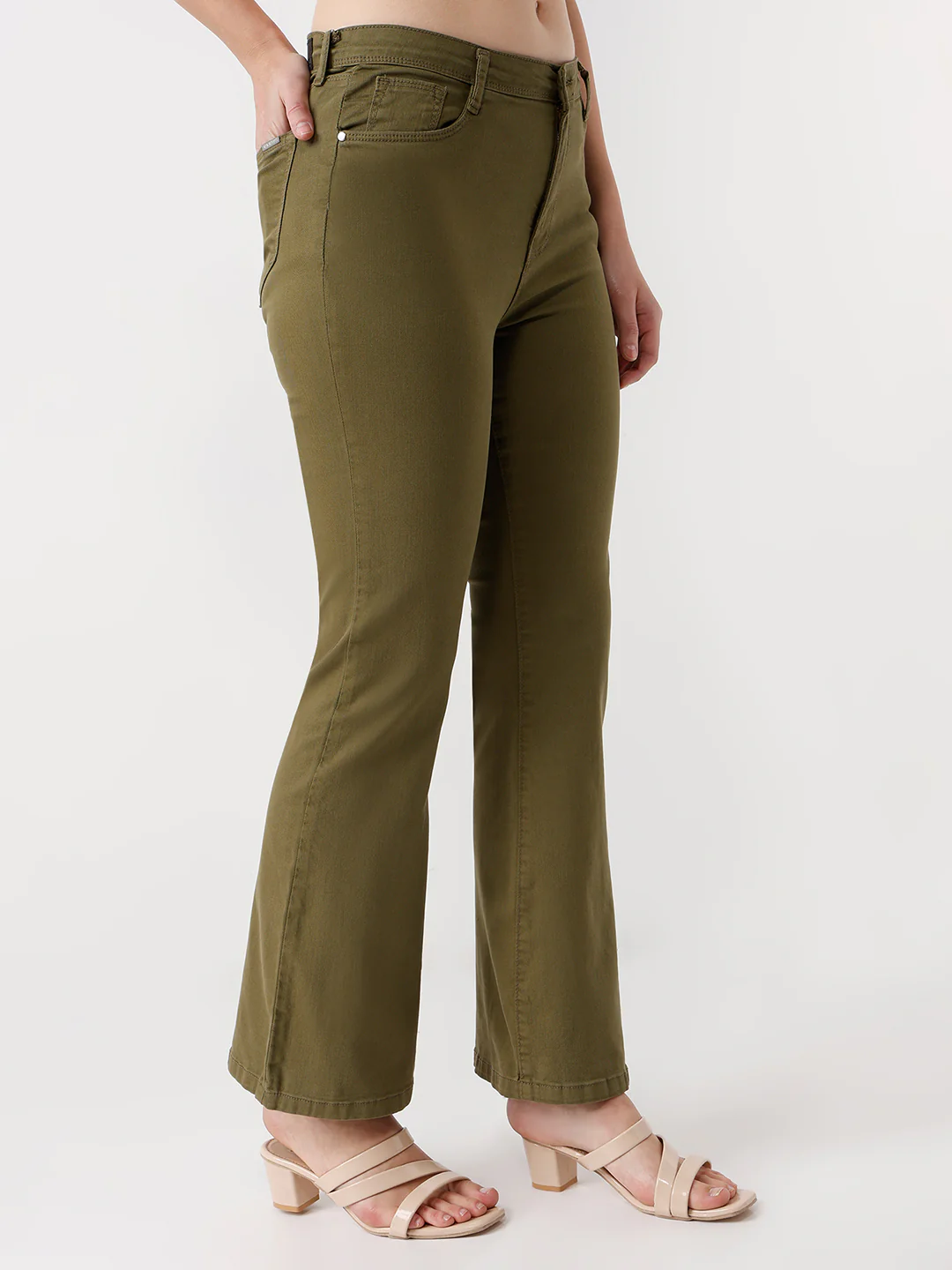 Women Olive High-Rise Flare Jeans - Image 5