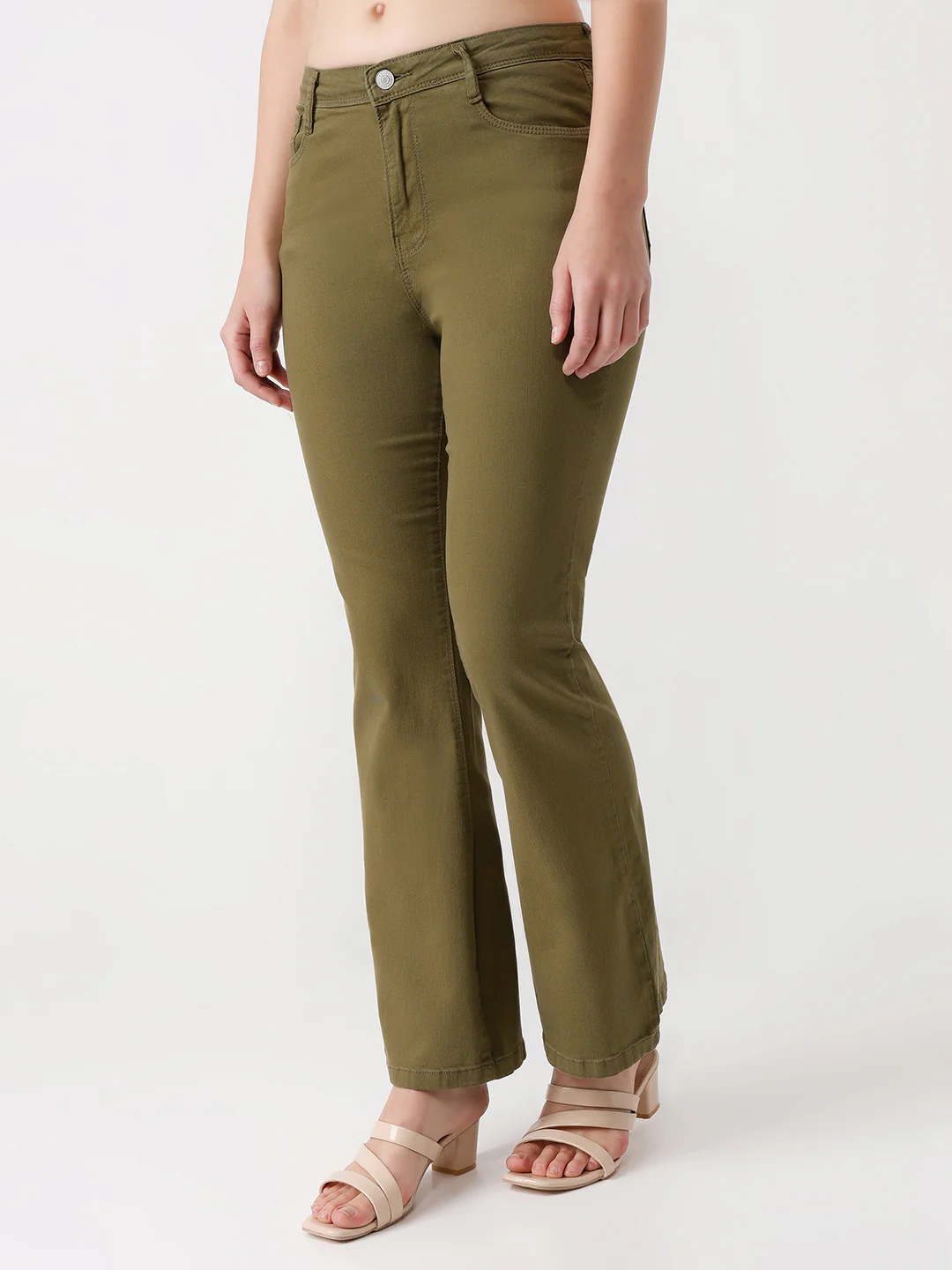 Women Olive High-Rise Flare Jeans - Image 7