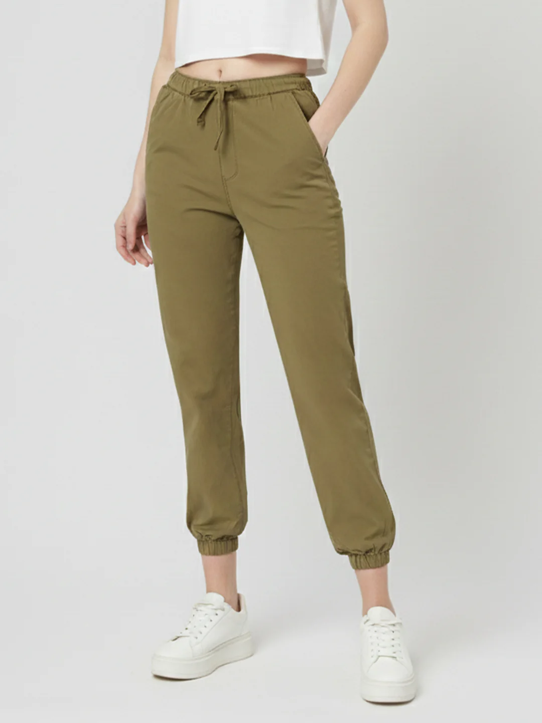 Women Olive High-Rise Jogger - Image 2