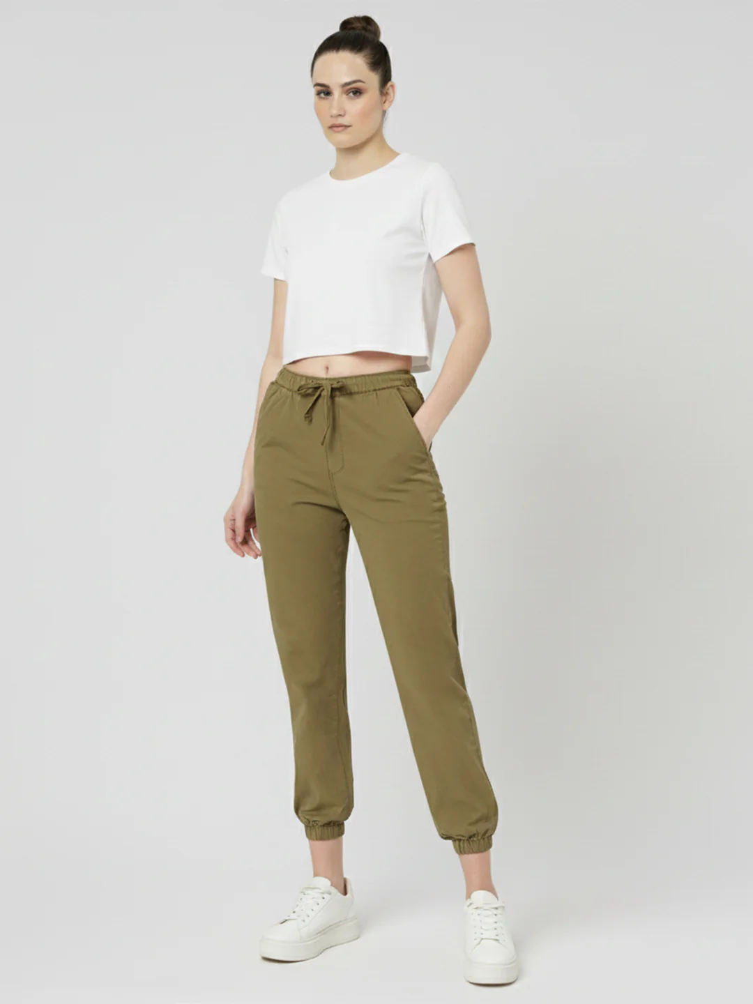 Women Olive High-Rise Jogger - Image 4