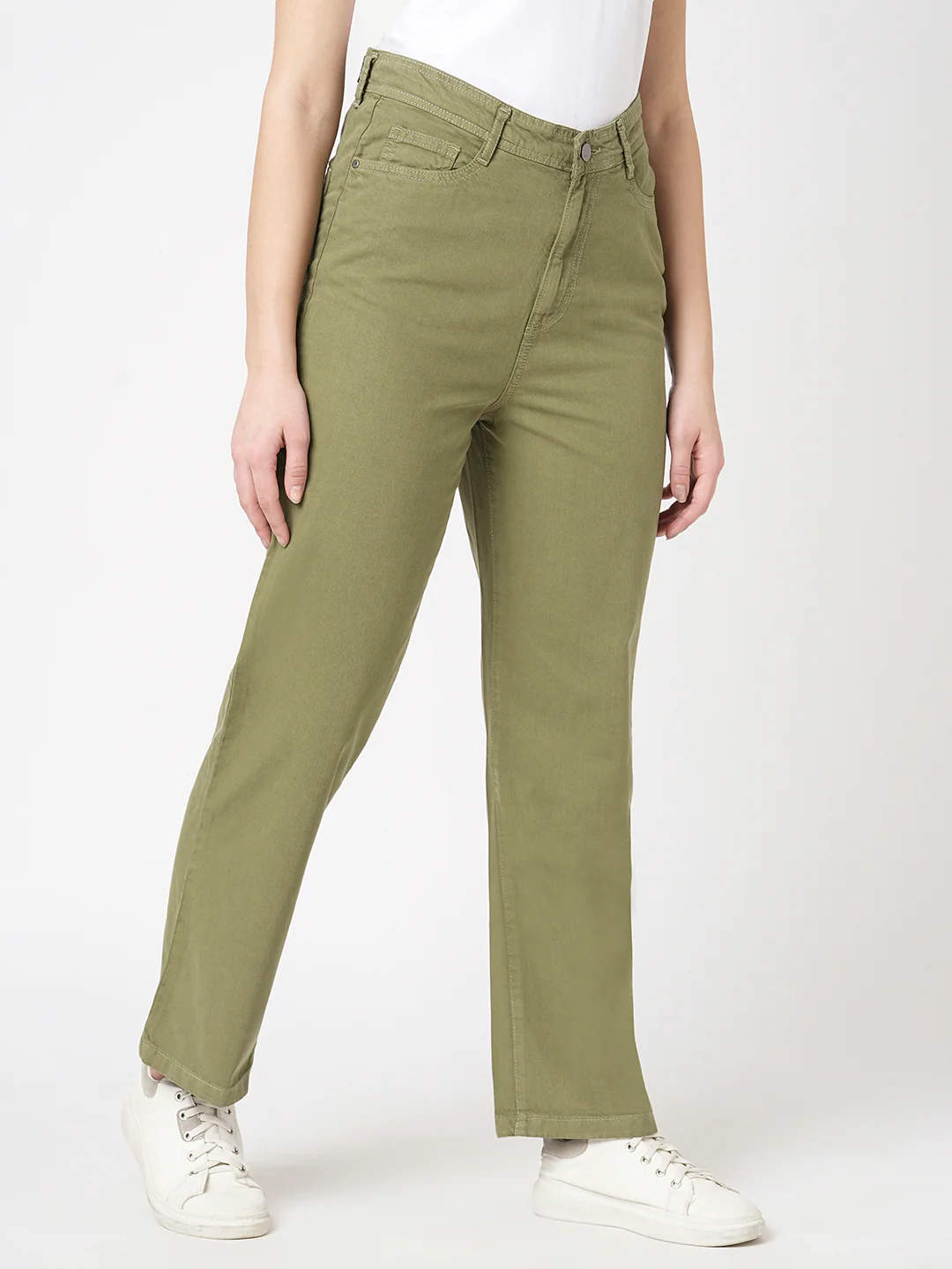 Women Olive High-Rise Loose Straight Fit Jeans - Image 6