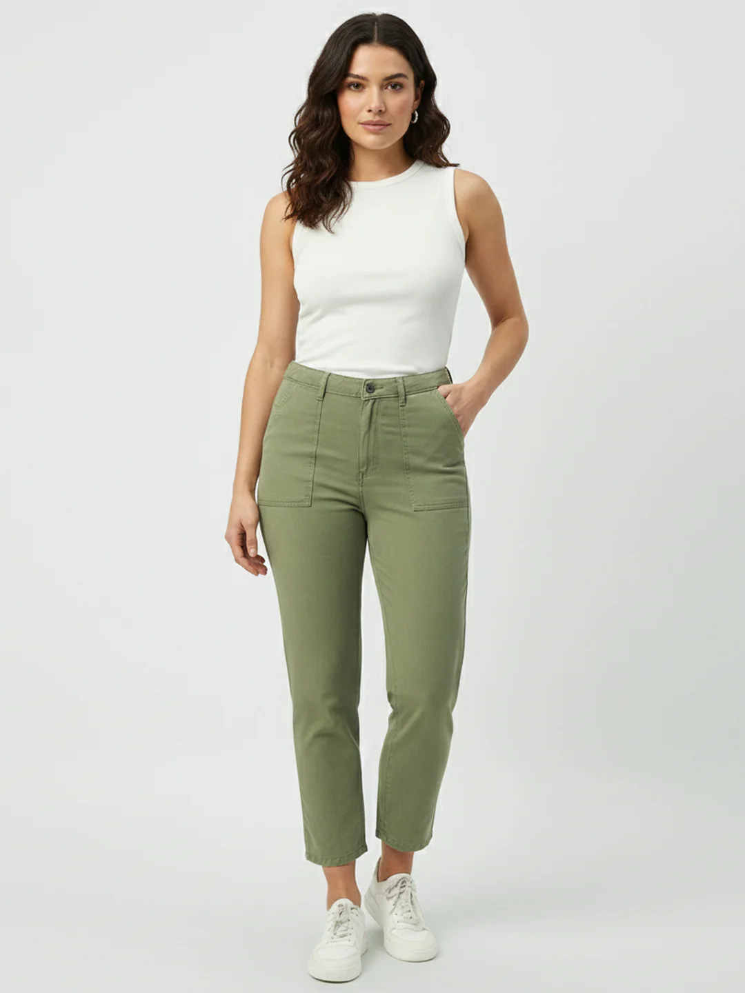 Women Olive High-Rise Loose Straight Jeans