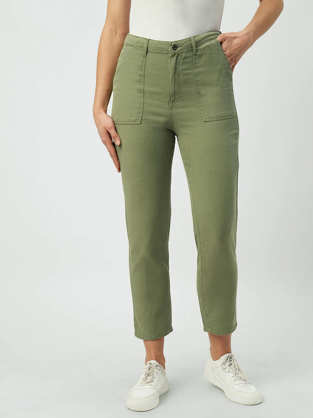 Women Olive High-Rise Loose Straight Jeans - Image 2