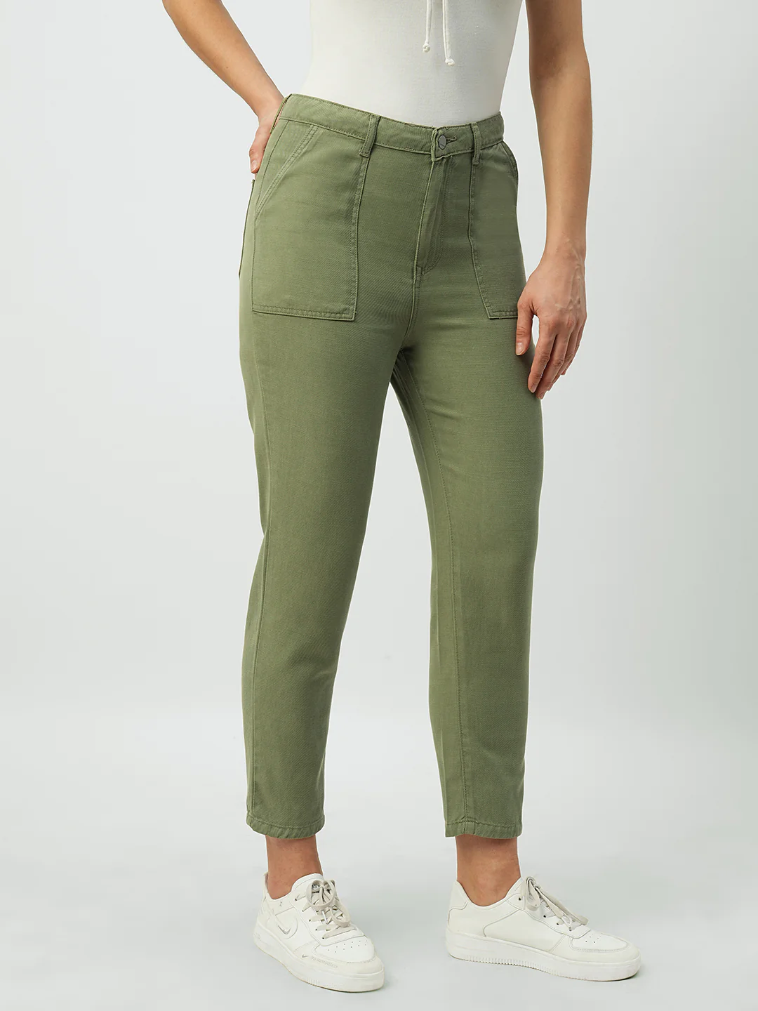Women Olive High-Rise Loose Straight Jeans - Image 4