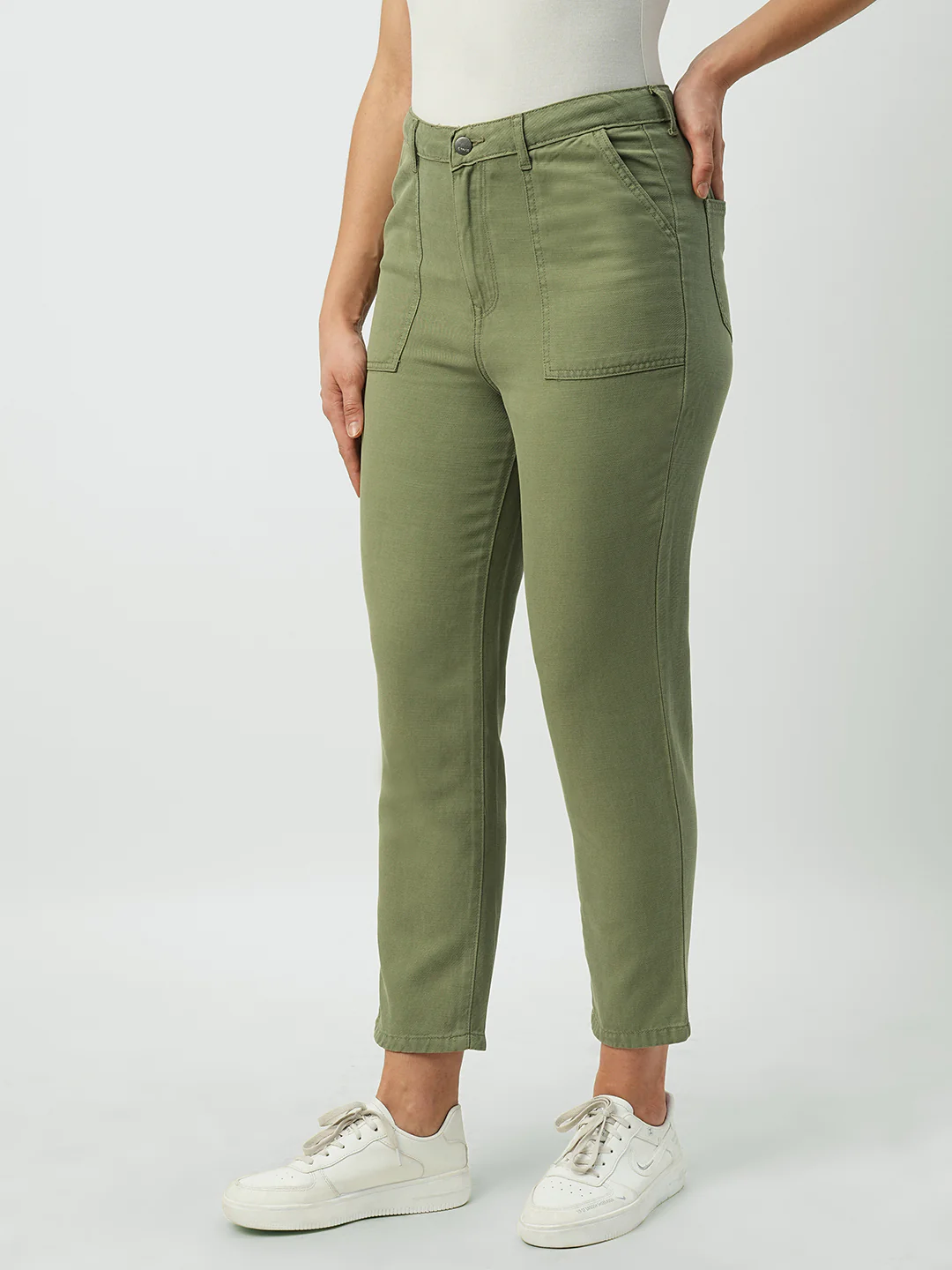 Women Olive High-Rise Loose Straight Jeans - Image 6