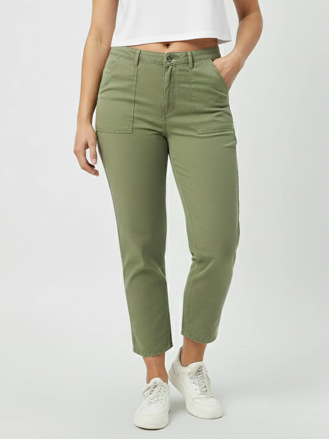 Women Olive High-Rise Loose Straight Jeans - Image 2