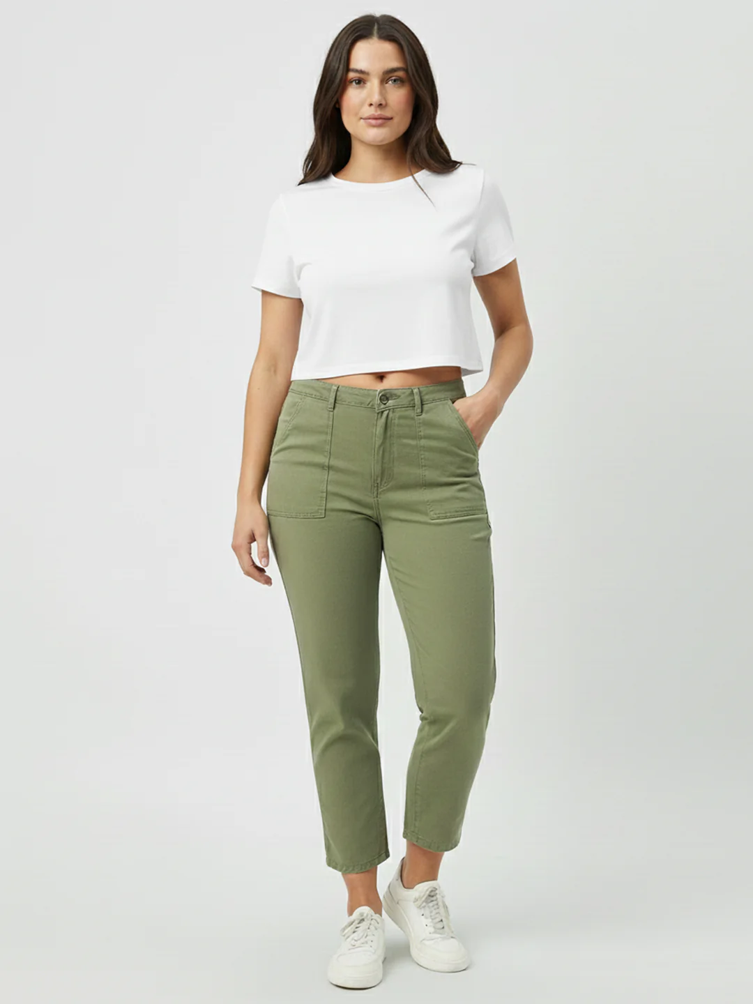 Women Olive High-Rise Loose Straight Jeans - Image 5