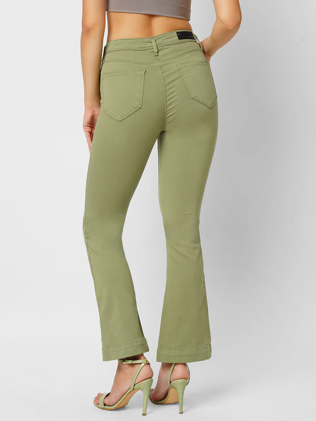 Women Olive High-Rise Mini Flare Jeans - Image 3
