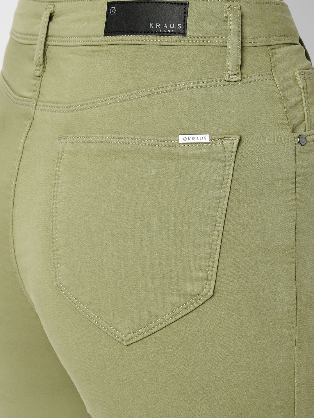 Women Olive High-Rise Mini Flare Jeans - Image 6