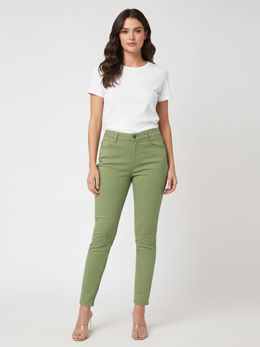 Women Olive High-Rise Skinny Jeans - Image 4