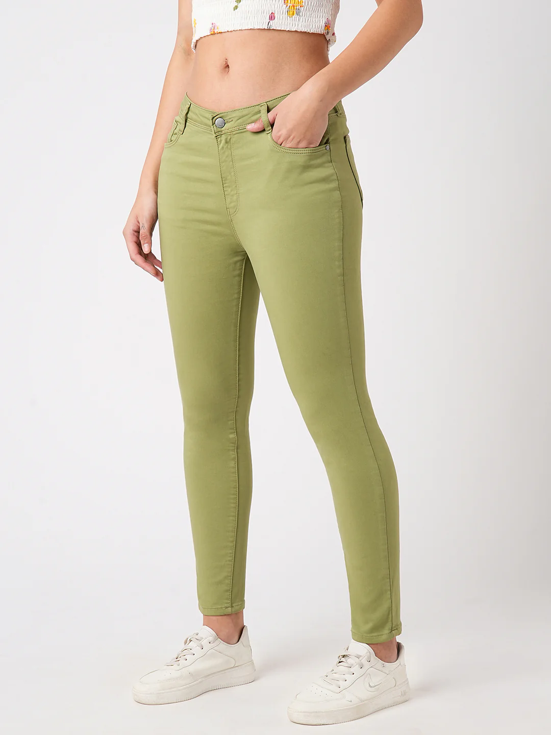 Women Olive High-Rise Skinny Jeans - Image 6