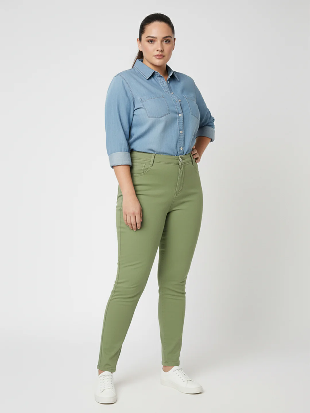 Women Olive High-Rise Skinny Jeans - Image 4