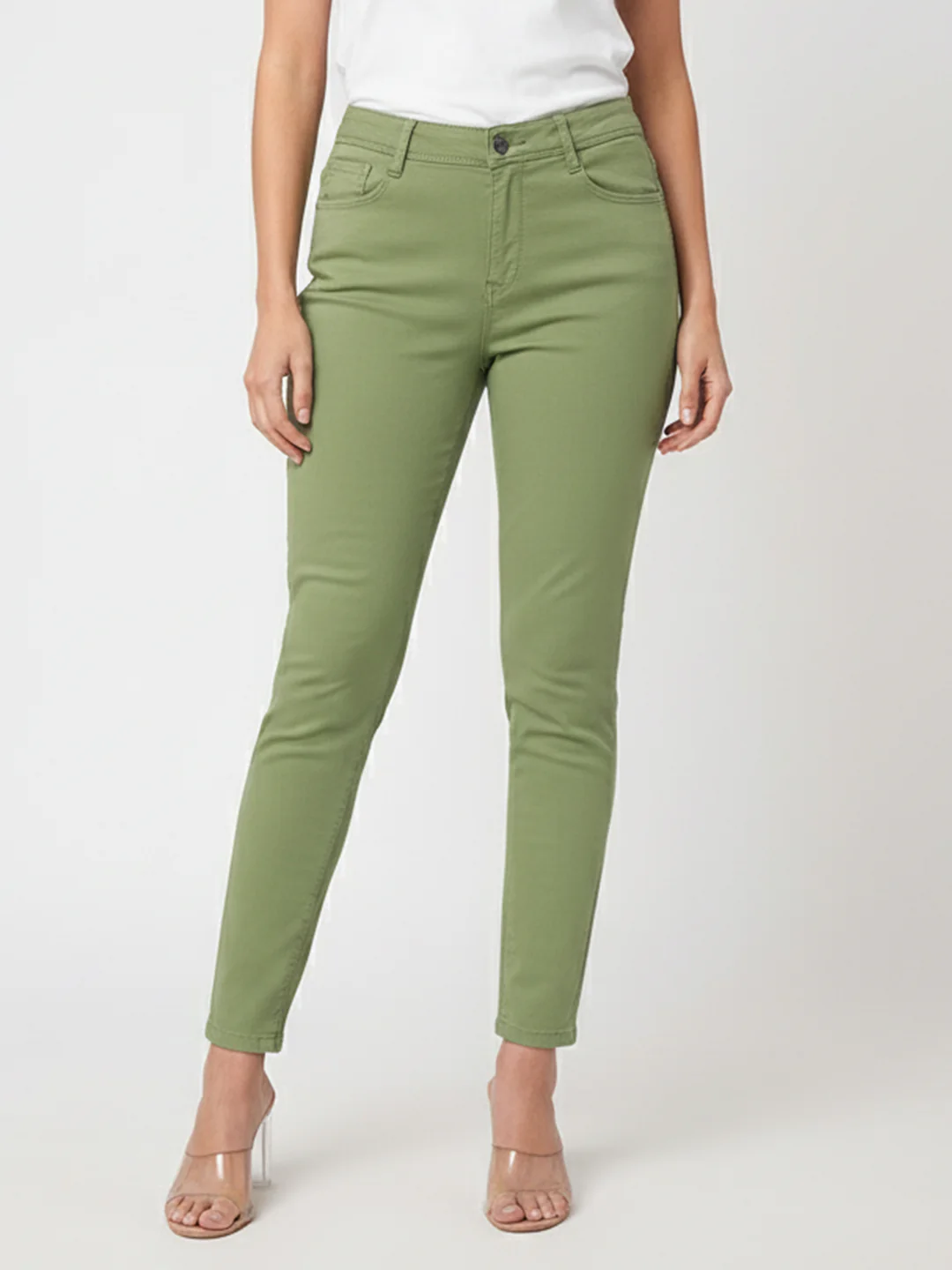 Women Olive High-Rise Skinny Jeans - Image 2