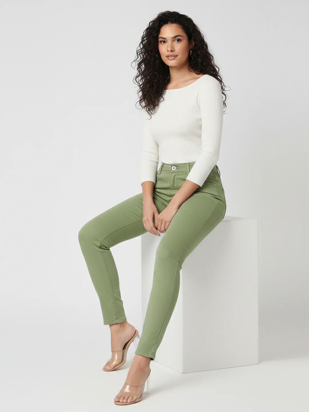 Women Olive High-Rise Skinny Jeans - Image 5
