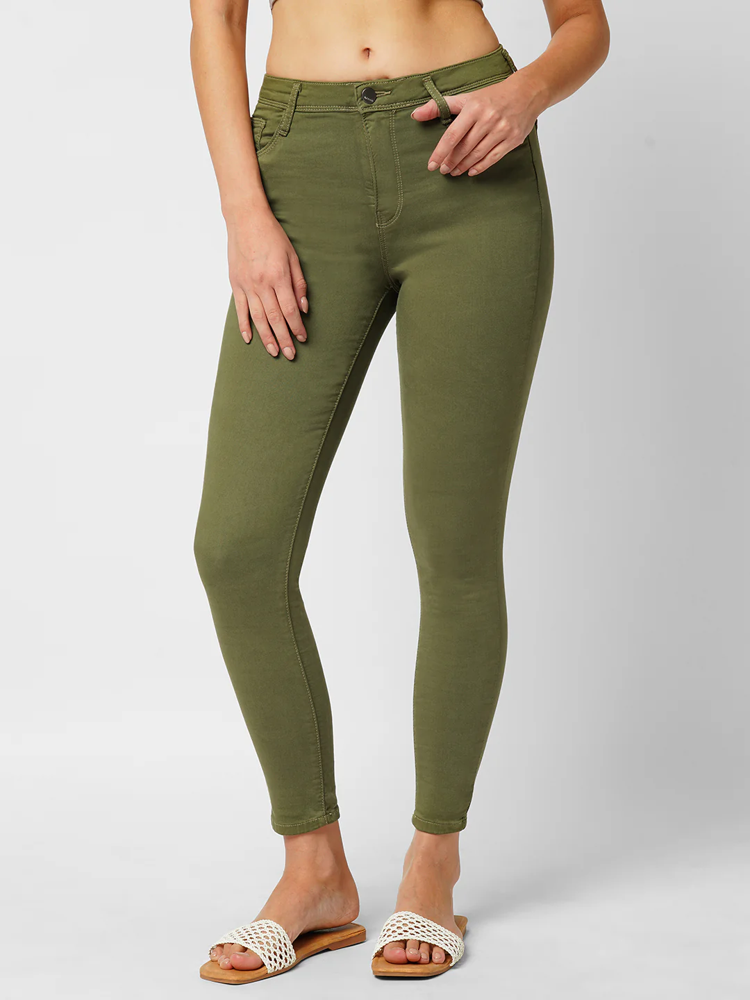 Women Olive High-Rise Skinny Jeans - Image 2