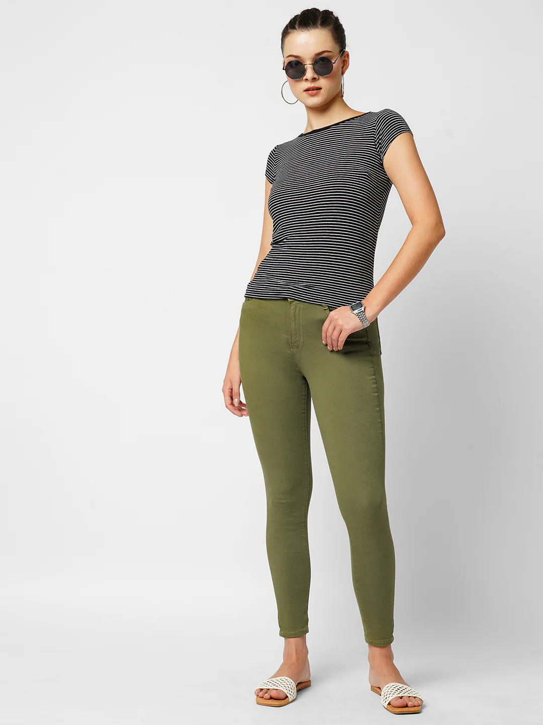 Women Olive High-Rise Skinny Jeans - Image 4