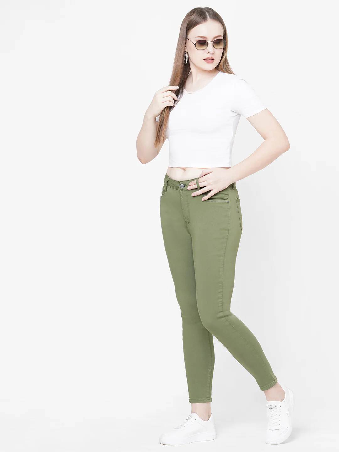 Women Olive High-Rise Skinny Jeans