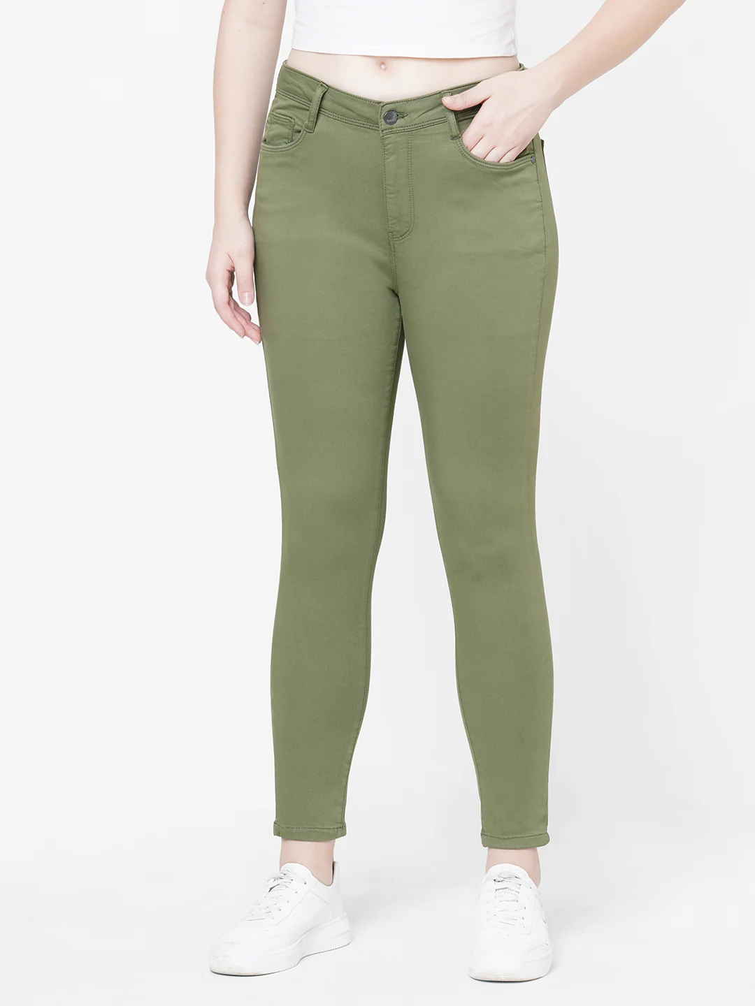 Women Olive High-Rise Skinny Jeans - Image 2