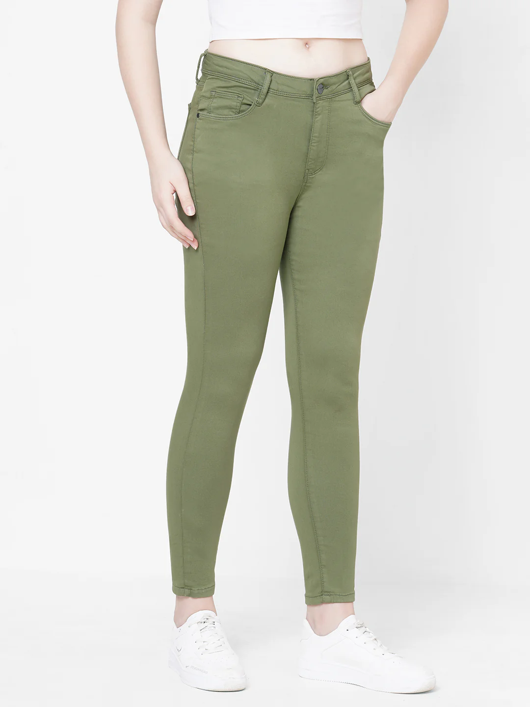 Women Olive High-Rise Skinny Jeans - Image 4