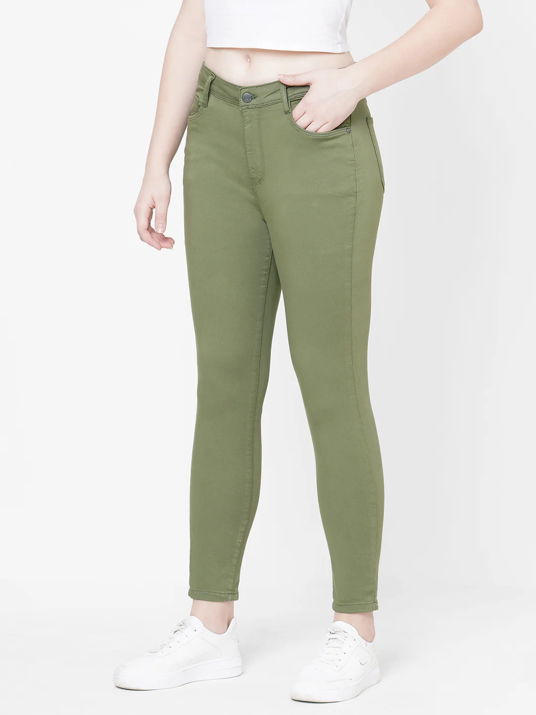 Women Olive High-Rise Skinny Jeans - Image 5