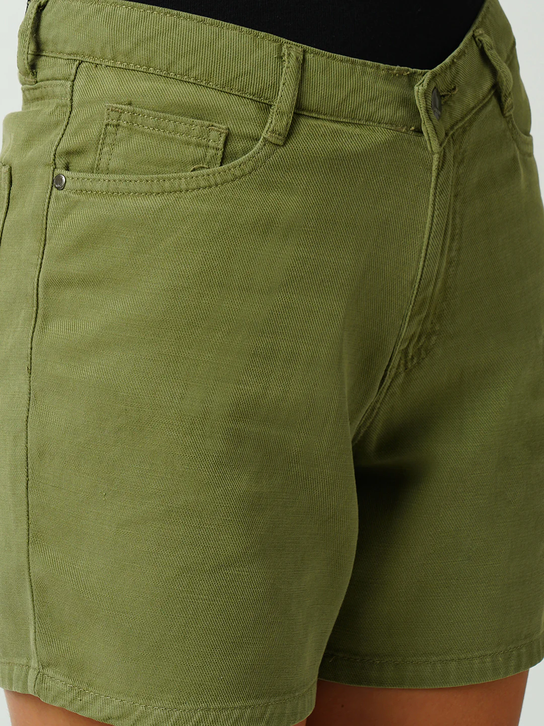 Women Olive High-Rise Slim Shorts - Image 5