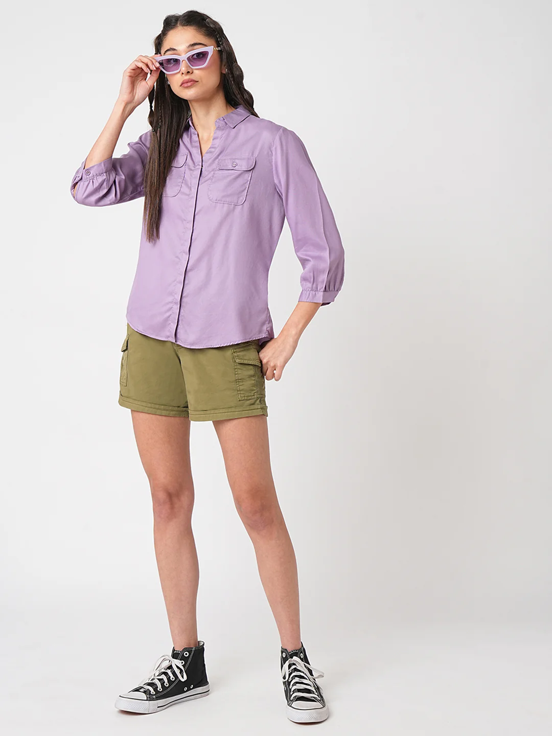 Women Olive High-Rise Slim Shorts - Image 4