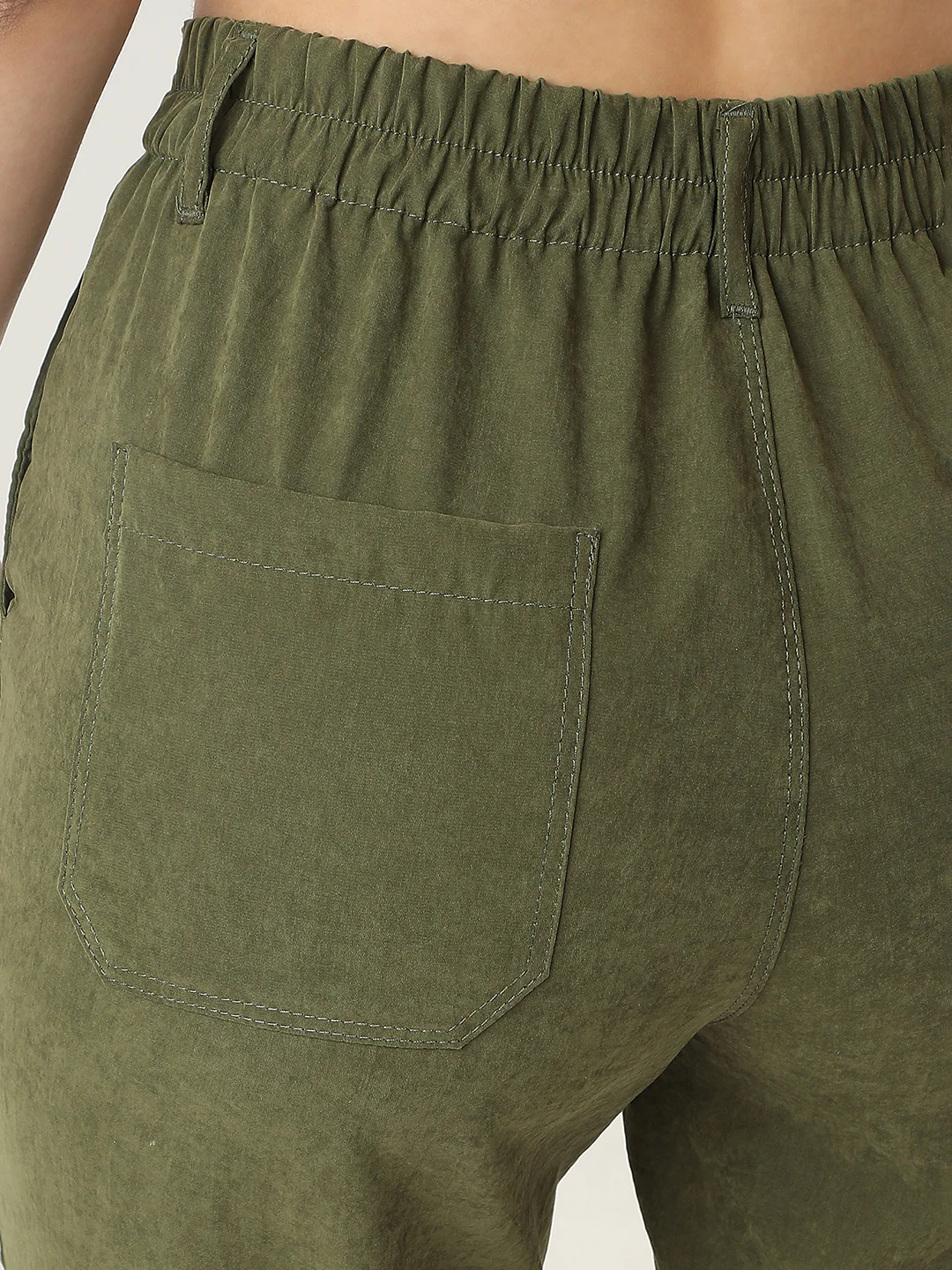 Women Olive Loose Straight Fit Korean Pants - Image 4