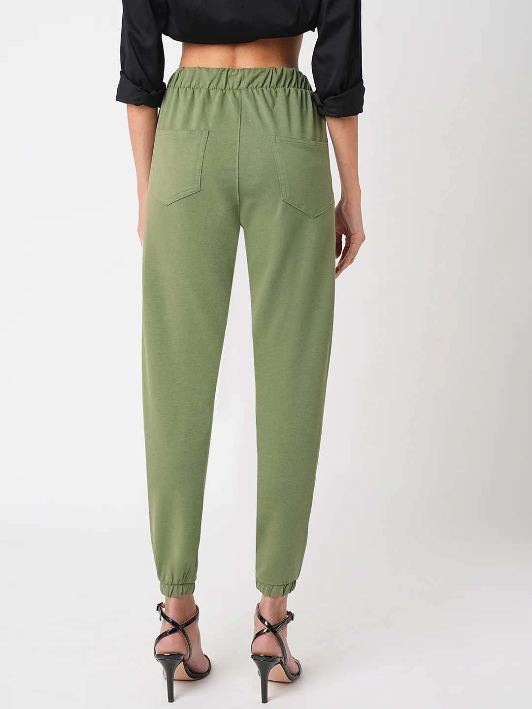 Women Olive Mid-Rise Athleisure Joggers - Image 3
