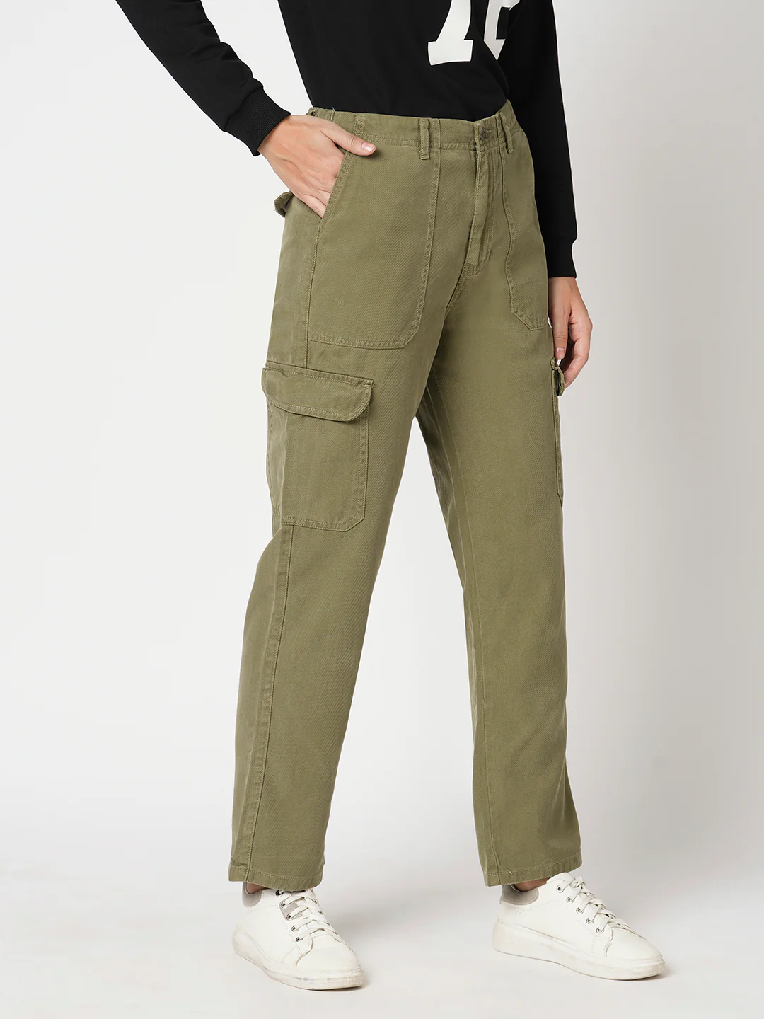Women Olive Mid-Rise Cargo - Image 6