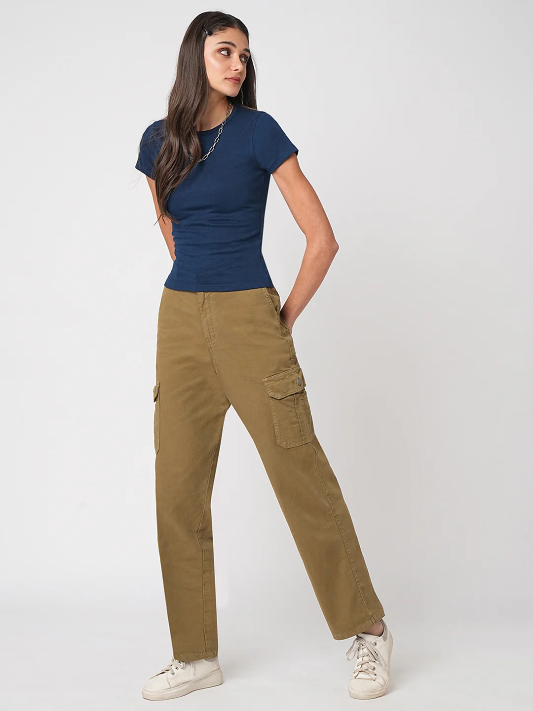 Women Olive Mid-Rise Cargo - Image 4